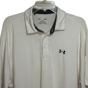 Under Armour Mens Heat Gear Loose Fit Short Sleeve White Polo Shirt - Size Large